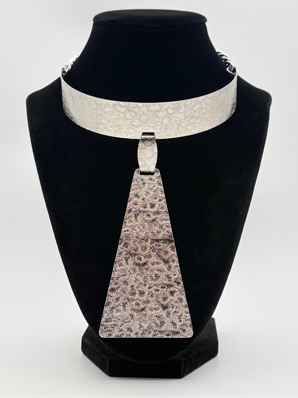 Silver-Tone Art Deco Inspired Geometric Statement Choker Necklace